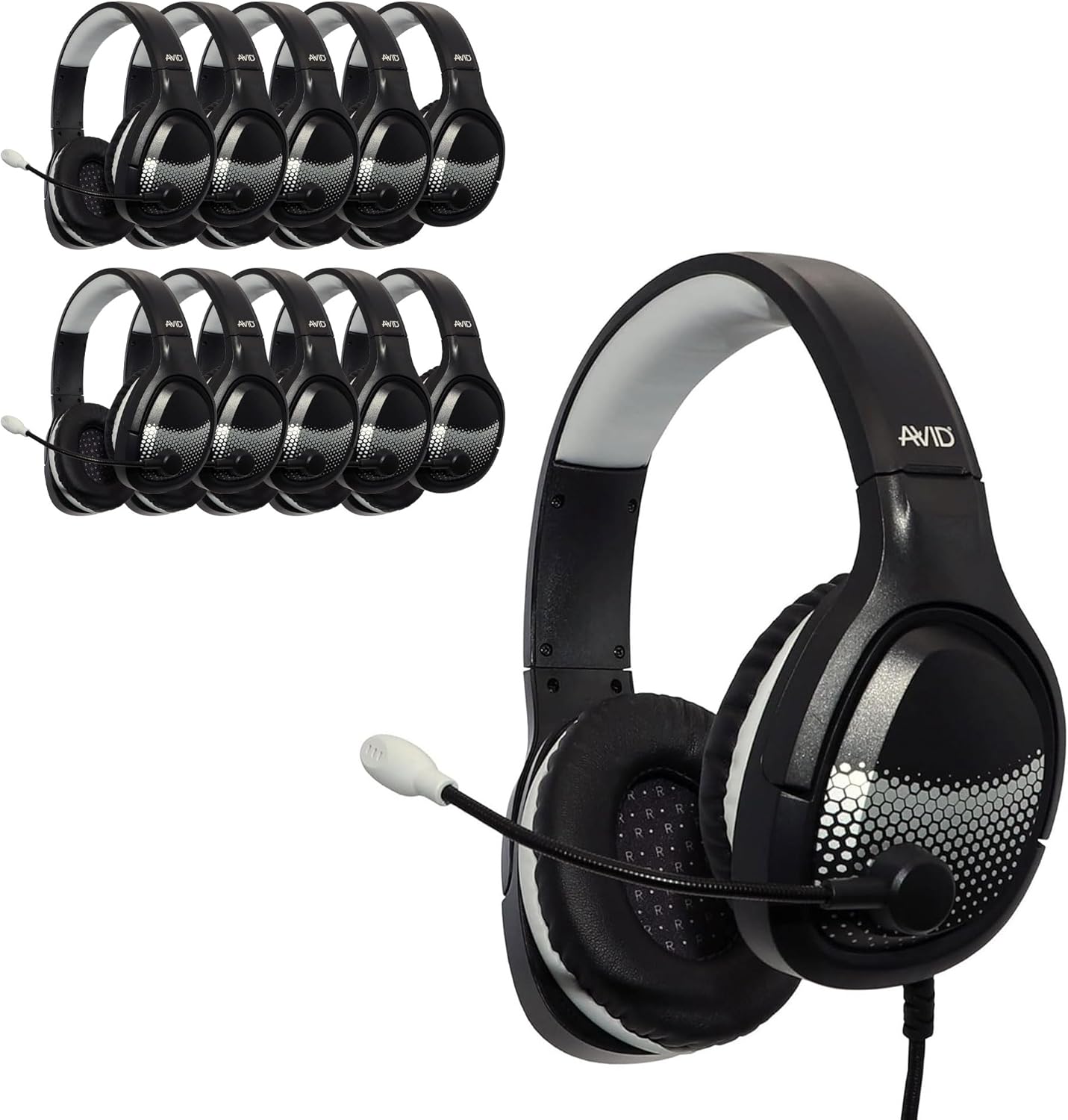 Avid Products AE-79 Deluxe Over-Ear Classroom Computer Stereo Headset USB Plug, Black (10 Pack), Great for Gaming and E-Sports