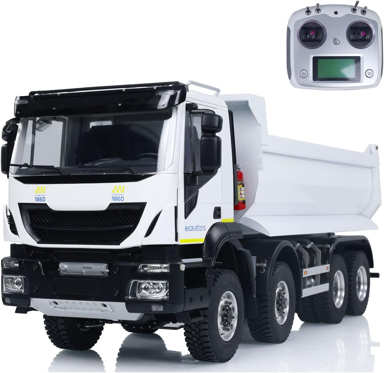 1/14 Metal Hydraulic RC Dump Truck 8X8 Radio Control Tipper Car 2-Speed Gearbox Hobby Grade Model(White)