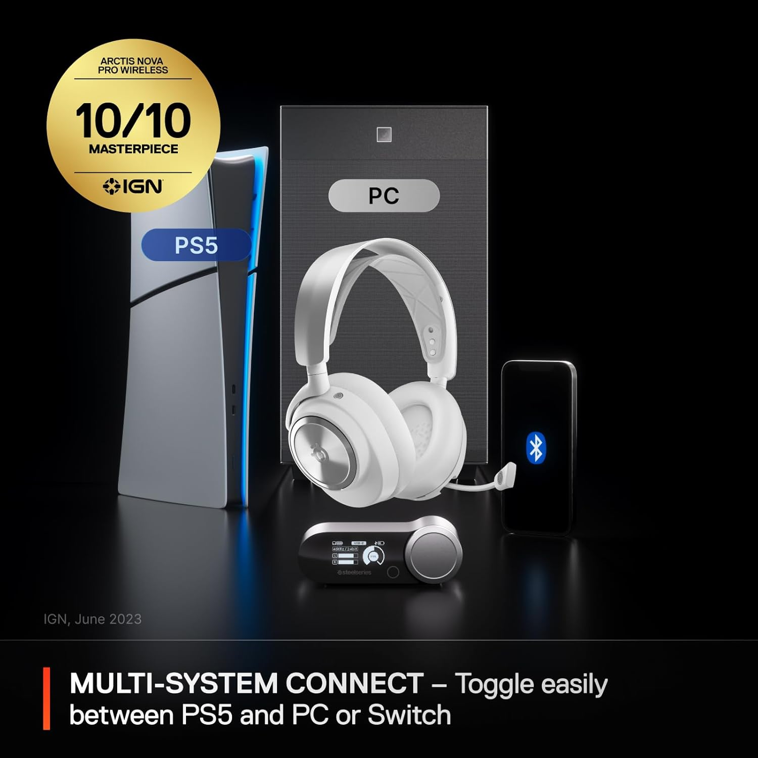 SteelSeries Arctis Nova Pro Wireless Multi-System Gaming Headset — Neodymium Magnetic Drivers — Active Noise Cancellation — 2 Battery System — ClearCast Gen 2 Mic — PC, PS5, PS4, Switch, Mobile