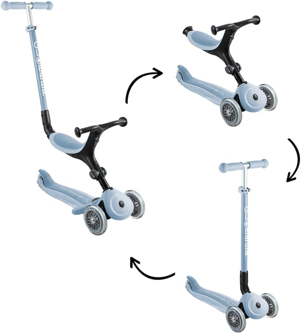 Globber GO•UP Active Eco 3-Wheel Scalable Scooter with Seat, for Children 15 Months to 6 Years, Sky Blue