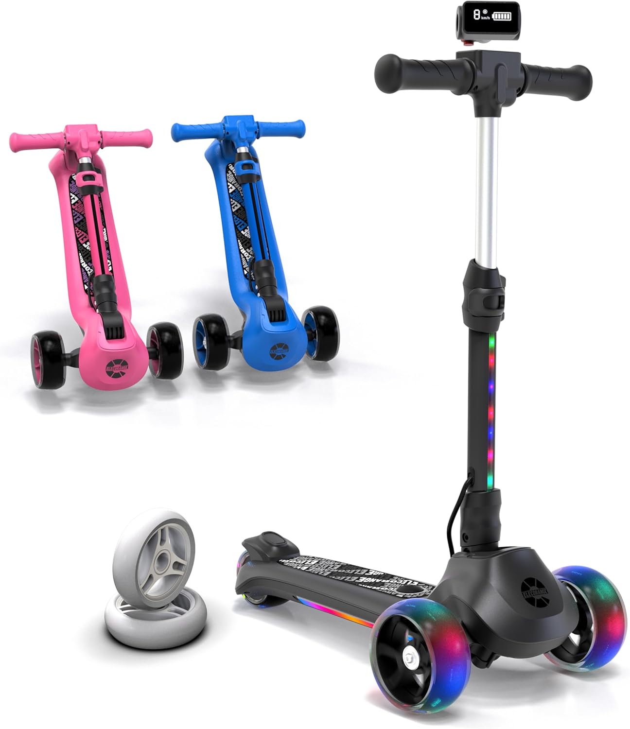Elecorange T200/T500 Balance Electric Scooter for Kids Age 4-9, 2 Types Front Wheels, Electric Horn, Full Body Lights Up, Wide Deck, 5Mph Safe Speed, 70min Riding, Foldable Kick Scooter Boys & Girl