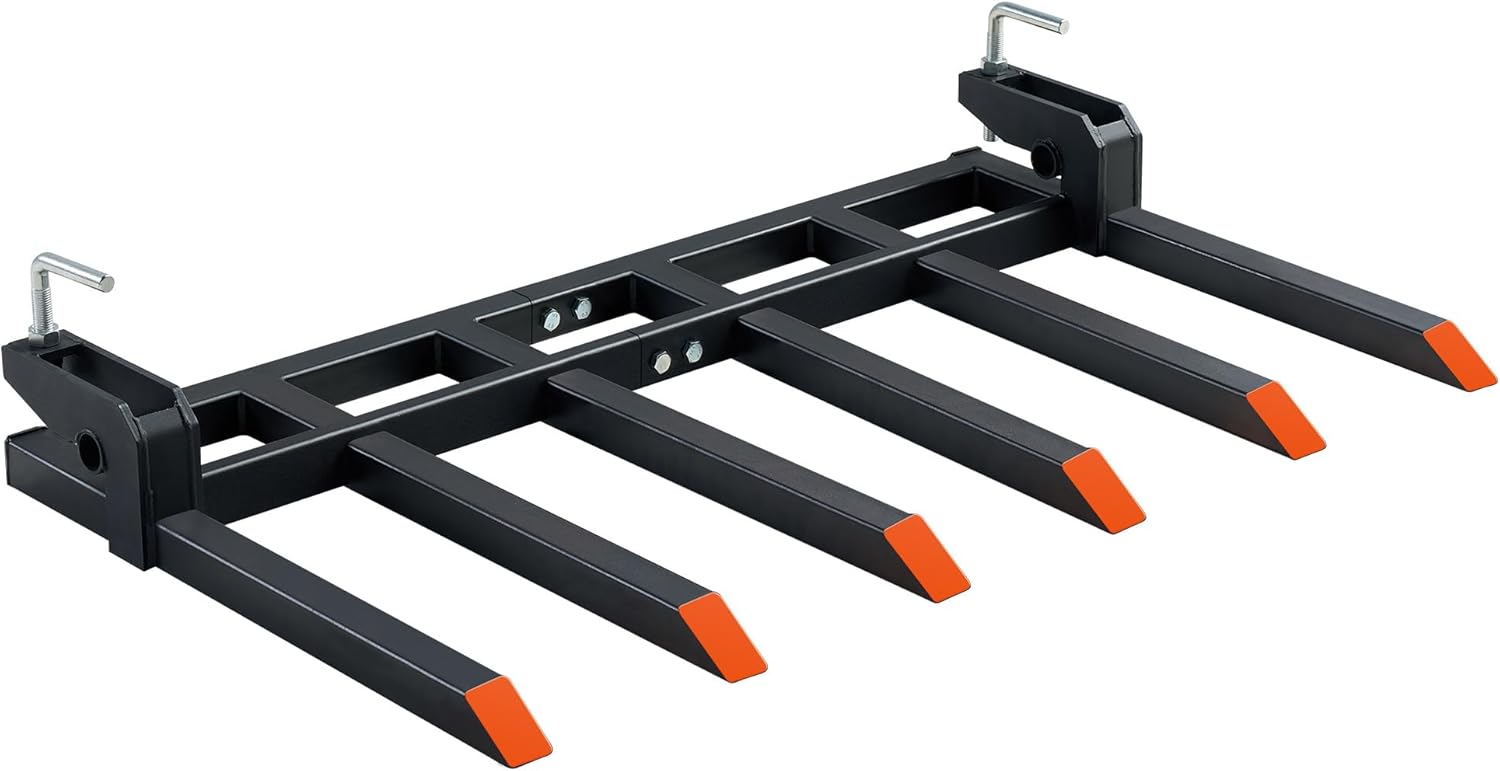 SPECRAFT Heavy-Duty 6-Tine Clamp on Pallet Forks for Tractor Forks Over 60”, 4000 lbs Capacity for Tractor Loader Skid Steer, Double Nut Construction, to Clean Debris, or Yard Waste, Black