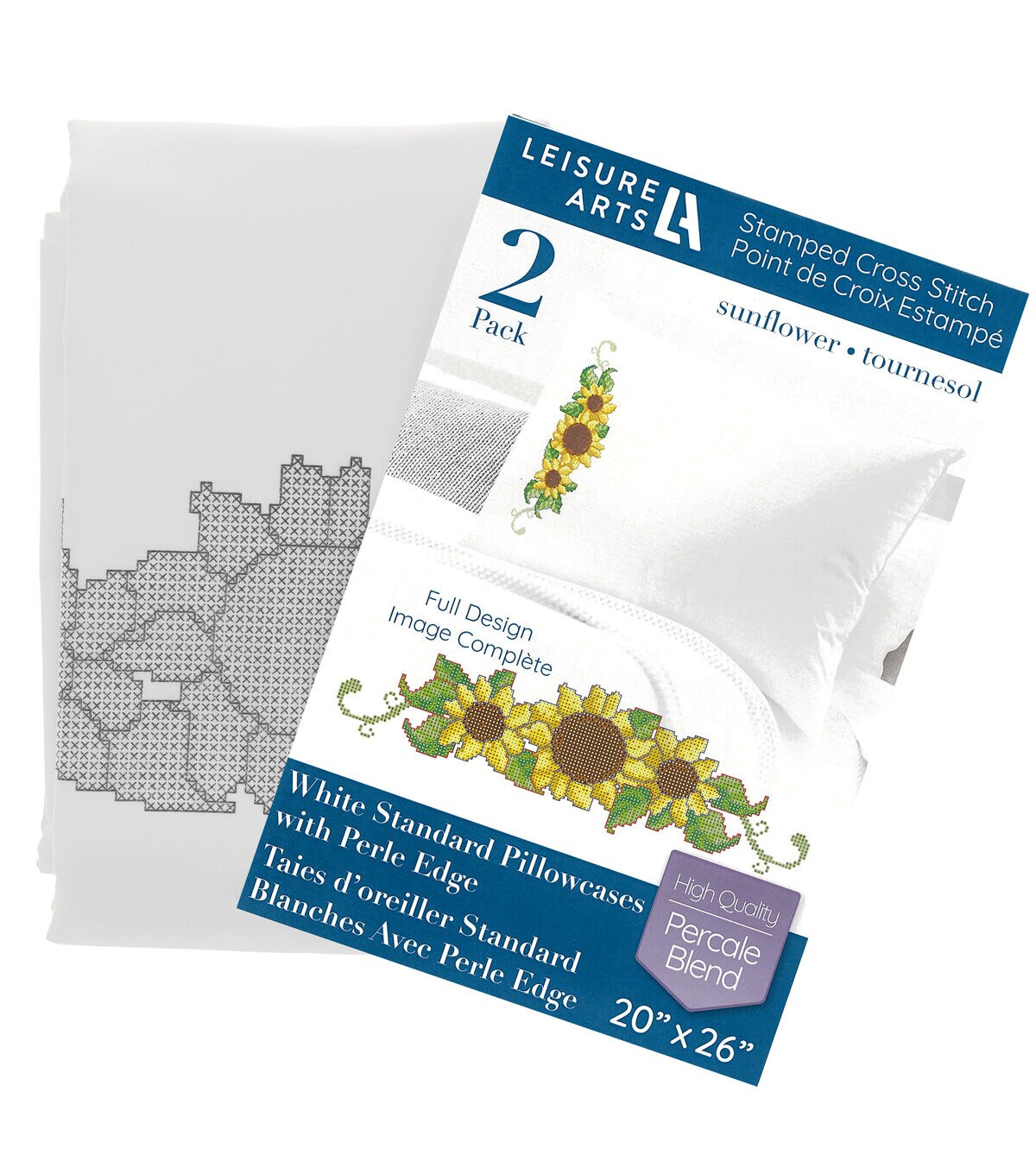 Leisure Arts 20 x 26 Sunflower Pillowcase Stamped Cross Stitch Kit 2ct