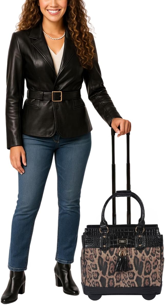 LTP London Leopard Rolling Laptop Bag for Women Computer Case - Fits 13