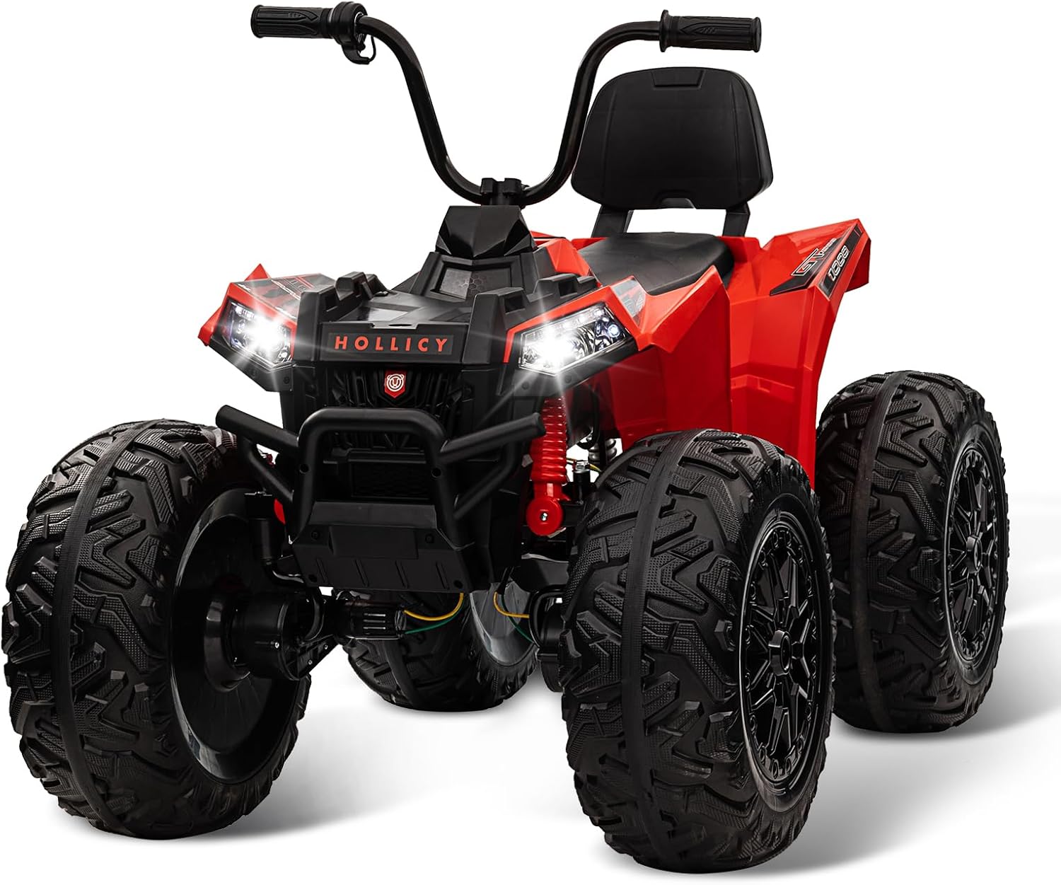 Kids ATV Car, GAOMON 24V Ride on Toy 4WD Quad Electric Vehicle, 4x80W Powerful Engine w/7AHx2 Large Battery, Accelerator Handle, Full Metal Suspensions, EVA Tires, Bluetooth & Music, Red
