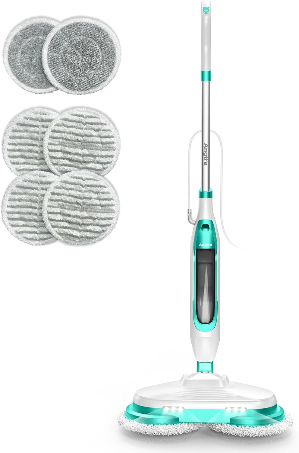 Angtra Scrubbing Steam Mop with Rotating Mop Pads, All-in-One Hard Floor Cleaner with LED Headlights & Swivel Steering