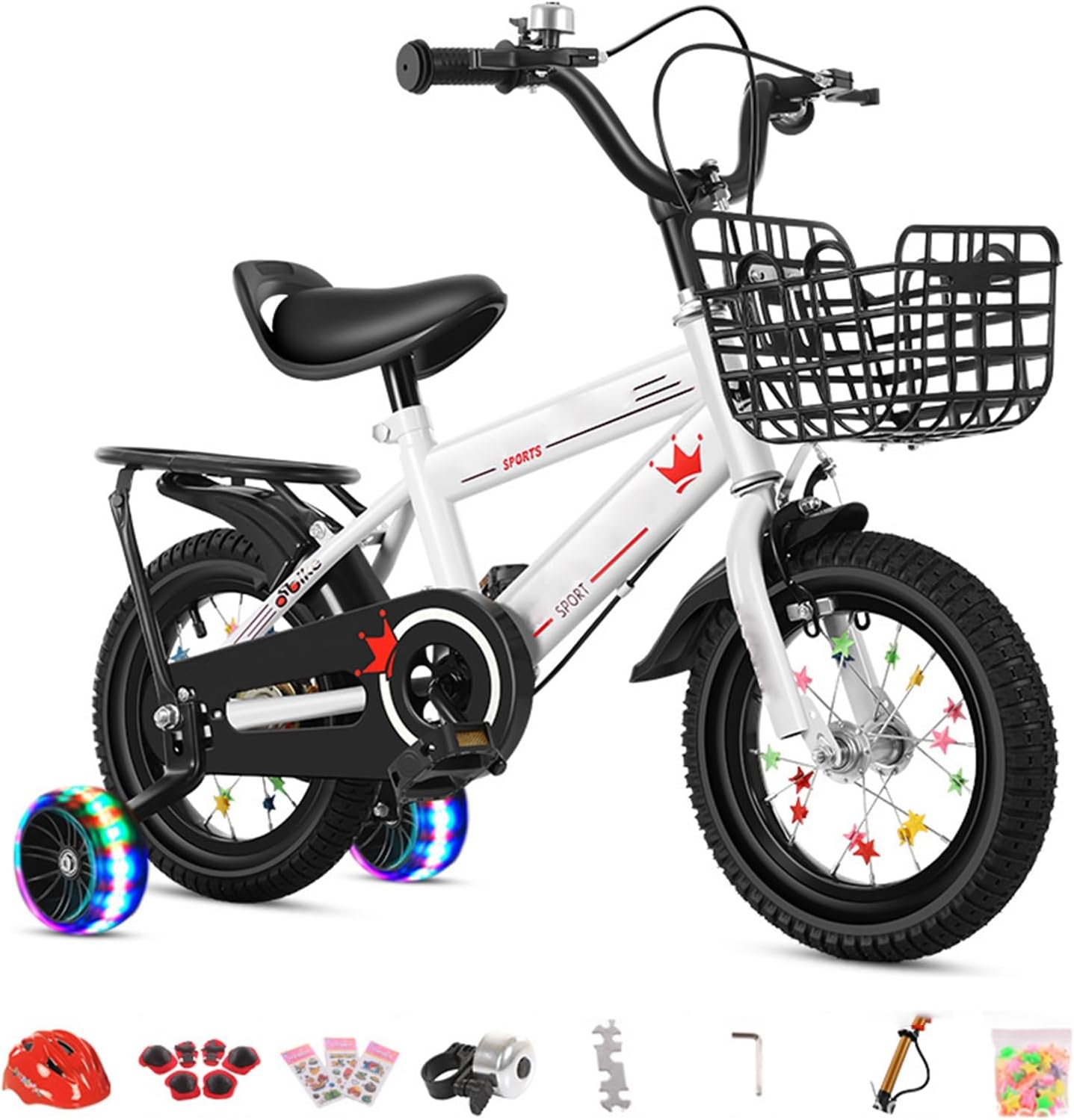 Glenmi Kids Bike for 2 to 9 Years,Unisex Kids Bike Cycle with Removable Stabilisers, Basket and strong rear Rack for both Boys & Girls(White,130cm)