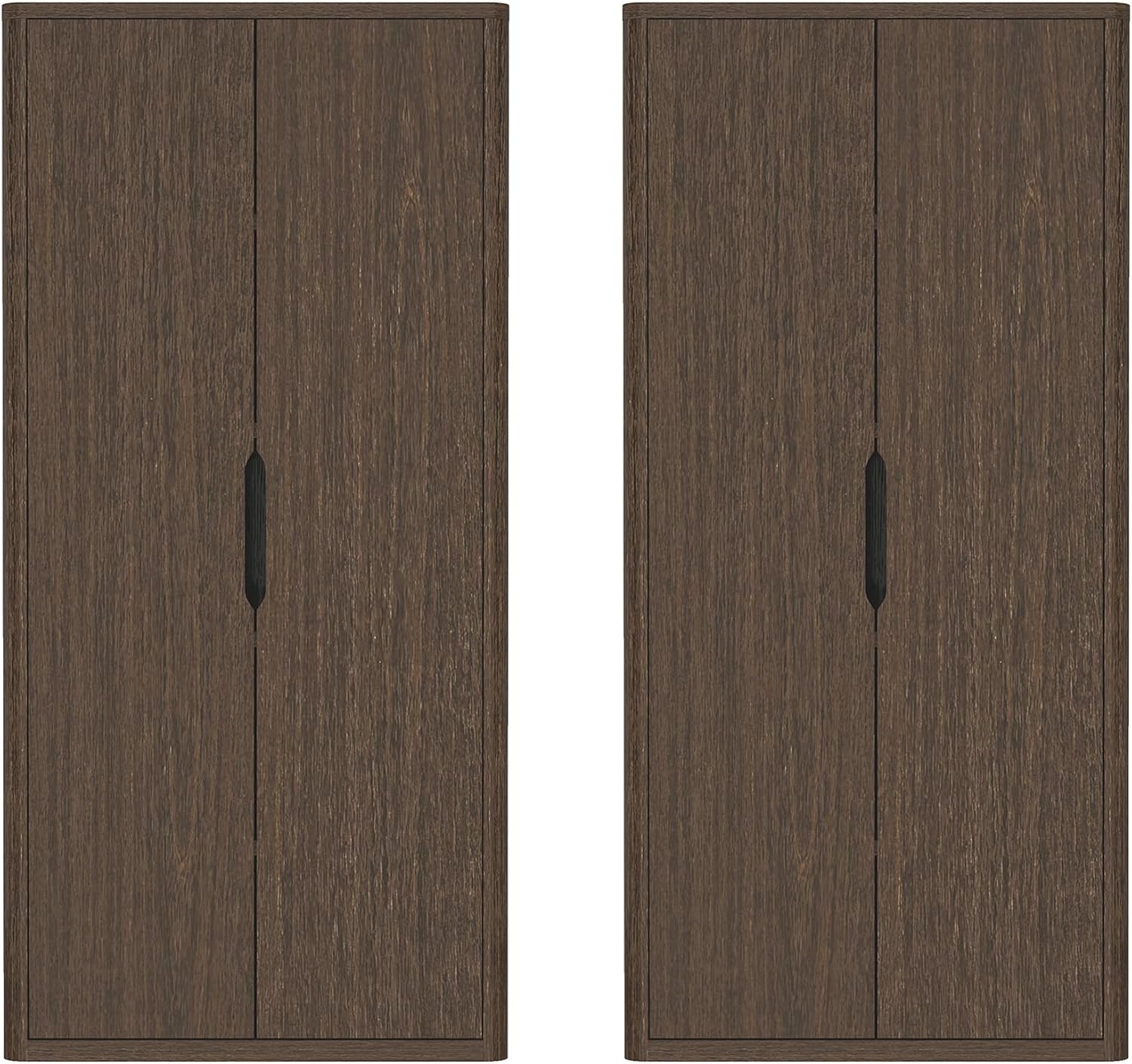 Manhattan Comfort Rivington Bookshelf 79 in Tall 5-Tier Bookcase, Modern Soft Close Storage Cabinet, Handle-Free, Round Corner Design for Living Room, Bedroom, or Home Office, Set of 2 in Walnut