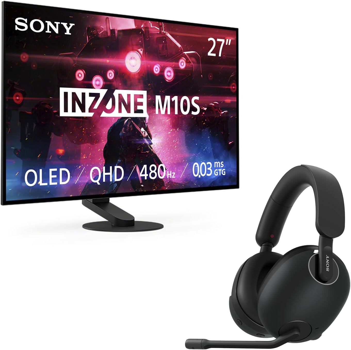 Sony INZONE H9 Wireless Gaming Headphones, Black INZONE M10S OLED QHD 480Hz Gaming Monitor
