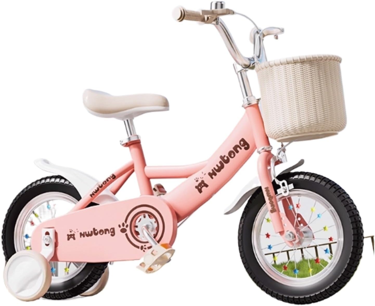 Wiggle cart Kids Bike for Girls Ages 3-10 Years, 12-20 Inch Girls' Bikes with Streamers Bell Basket(Pink,12inch)