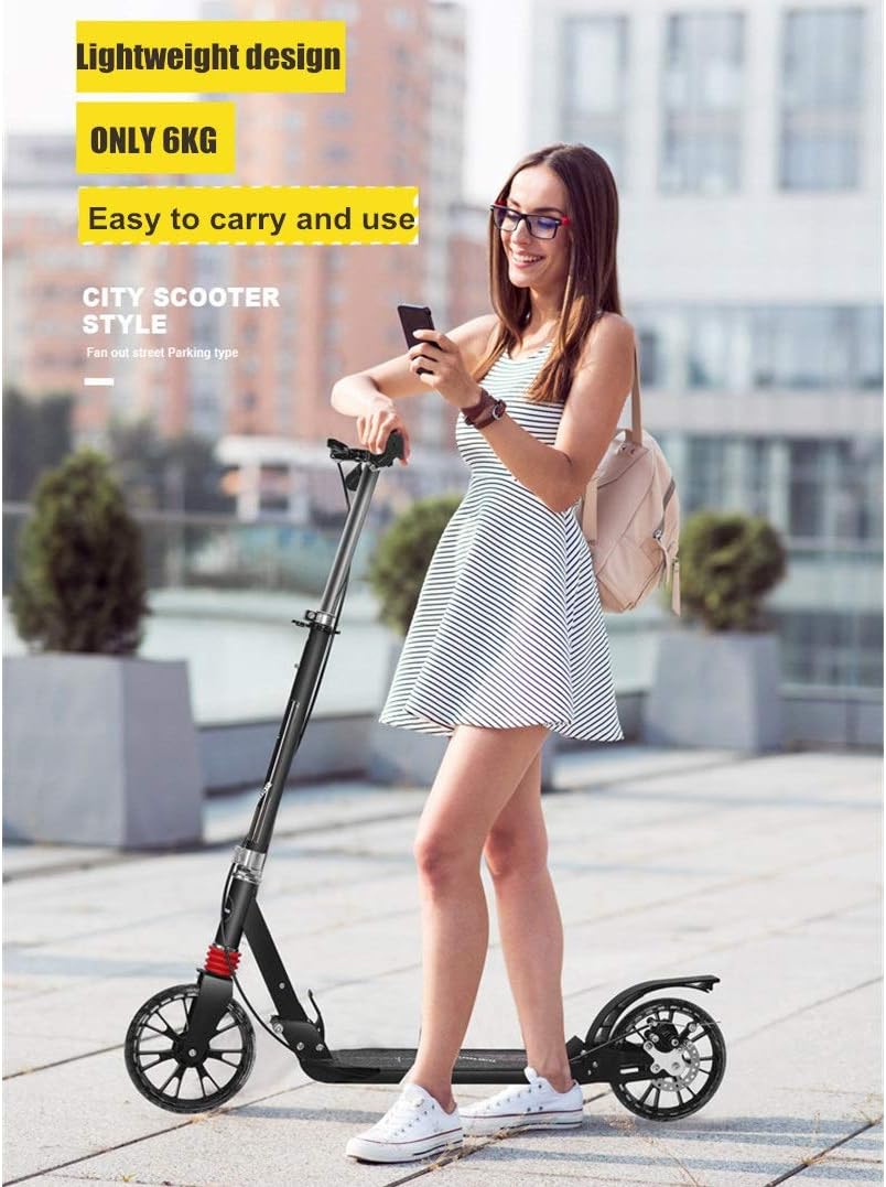 Two Wheels Folding Kick Scooter for Adults Kids Portable Foot Scooter Height Adjustable Aluminum Alloy Disc Brake PU Wheels (Color : B Size : Disc Brake White) (A Foot Brake White)