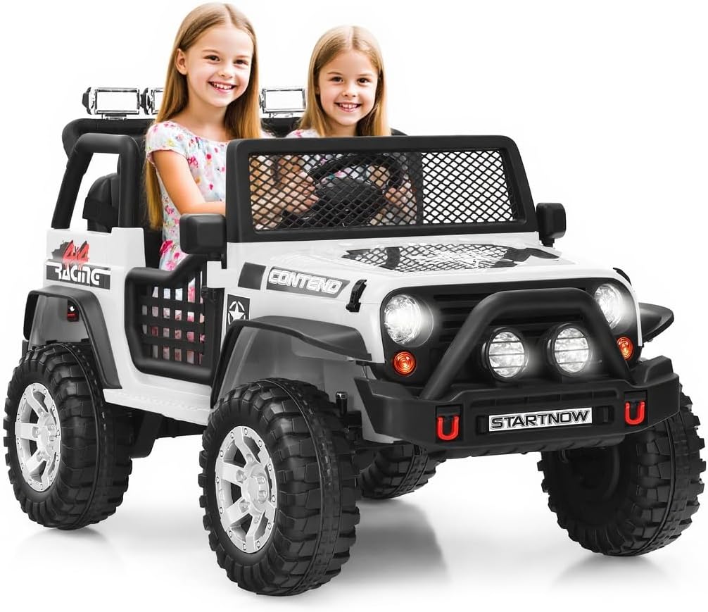 OLAKIDS Kids Ride on Truck, 2 Seater 12V Electric Vehicle with Remote Control, Toddler Battery Powered Toy Car with 2 Speeds Rocking Function Spring Suspension Bluetooth USB AUX Music