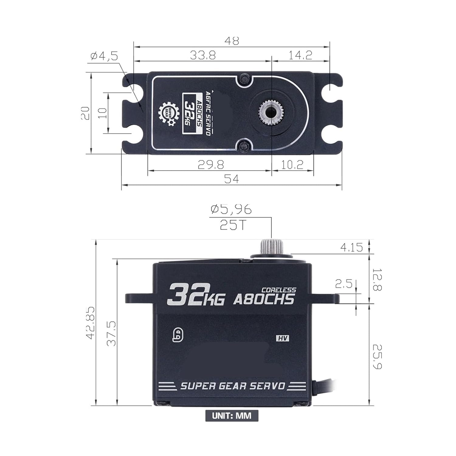 A80CHS 32 kg 7.4V Coreless Brushless Motor Digital STD Servo Metal Gear Suitable for 1/10(A80CHS 32kg X 4psc)