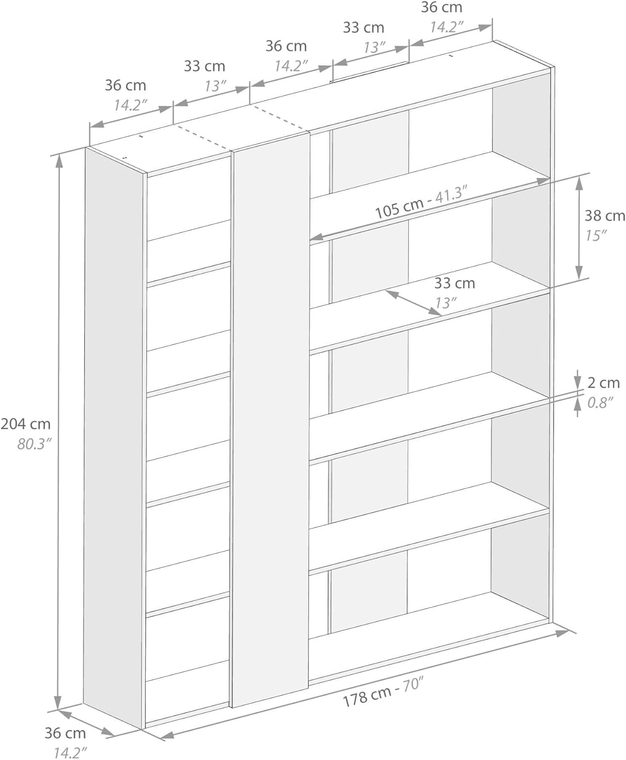 Mobili Fiver, Rachele Modern Bookcase, Oak, Made in Italy