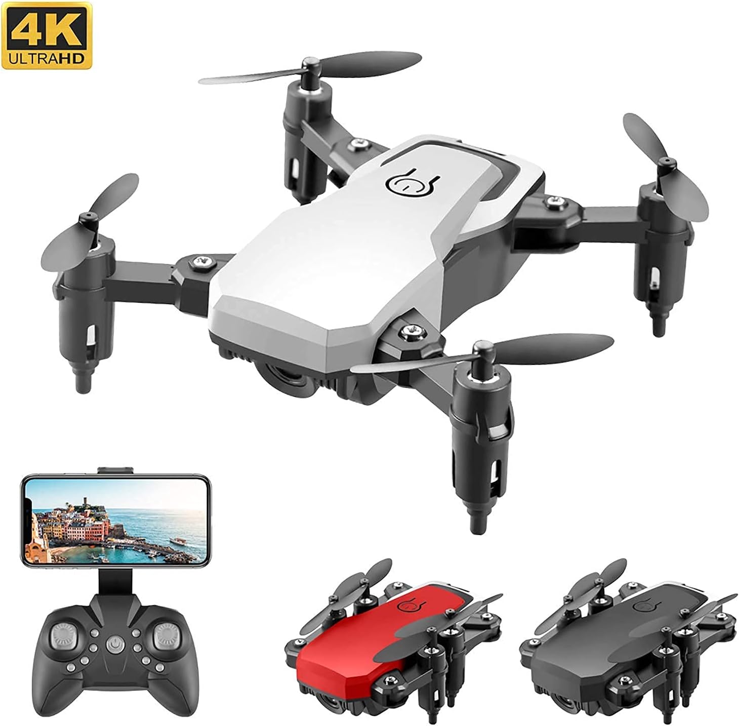 Mini Drone FPV Foldable RC Drone with 4K Camera for Beginners RC Quadcopter with Gesture Control Path Flight 3D Flips Headless Mode 24 Mins Flight White