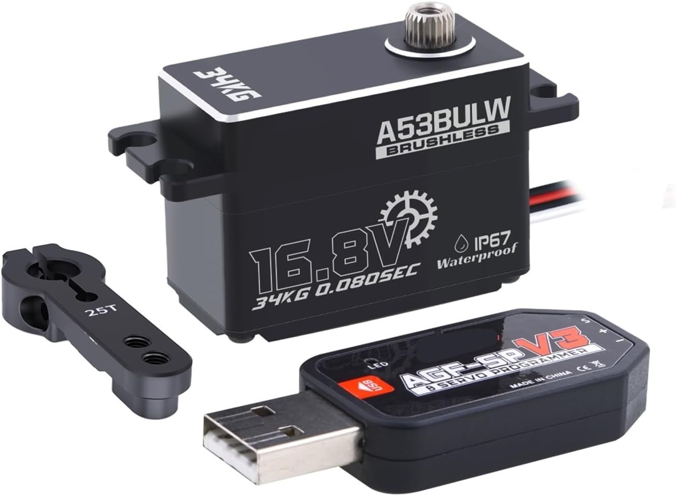 Low Profile A53BULW 3S/4S 34KG High Torque Programmable Brushless Remote Control Servo(A53BULW 34kg Set)