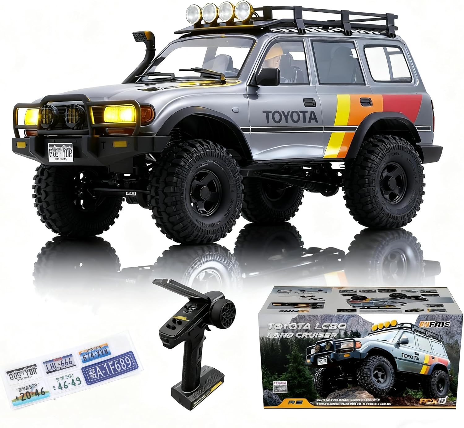 FMS RC Crawler 1/10 FCX10 Land Cruiser LC80 RS Toyota Licensed 4WD 2.4Ghz RC Rock Truck Hobby Grade RC Model Climbing Car Remote Control Car Off Road Vehicle for Adults FMS11042RSGY