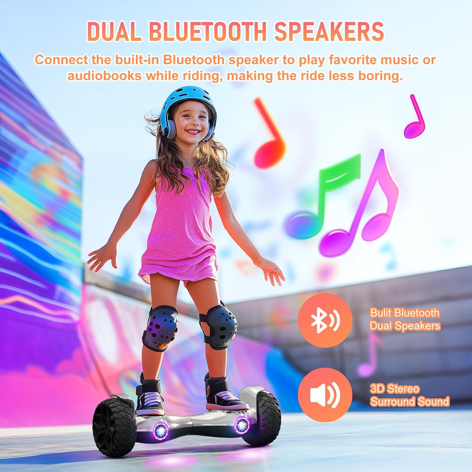 LIEAGLE Scooter, Self Balancing Scooter with Bluetooth Speaker LED Lights Wheels,Dual 300w Motors, 7.5 mph Max Speed & 8.5 Miles Max Range, for Kids, Boys, Gilrls, Adults, for All Ages