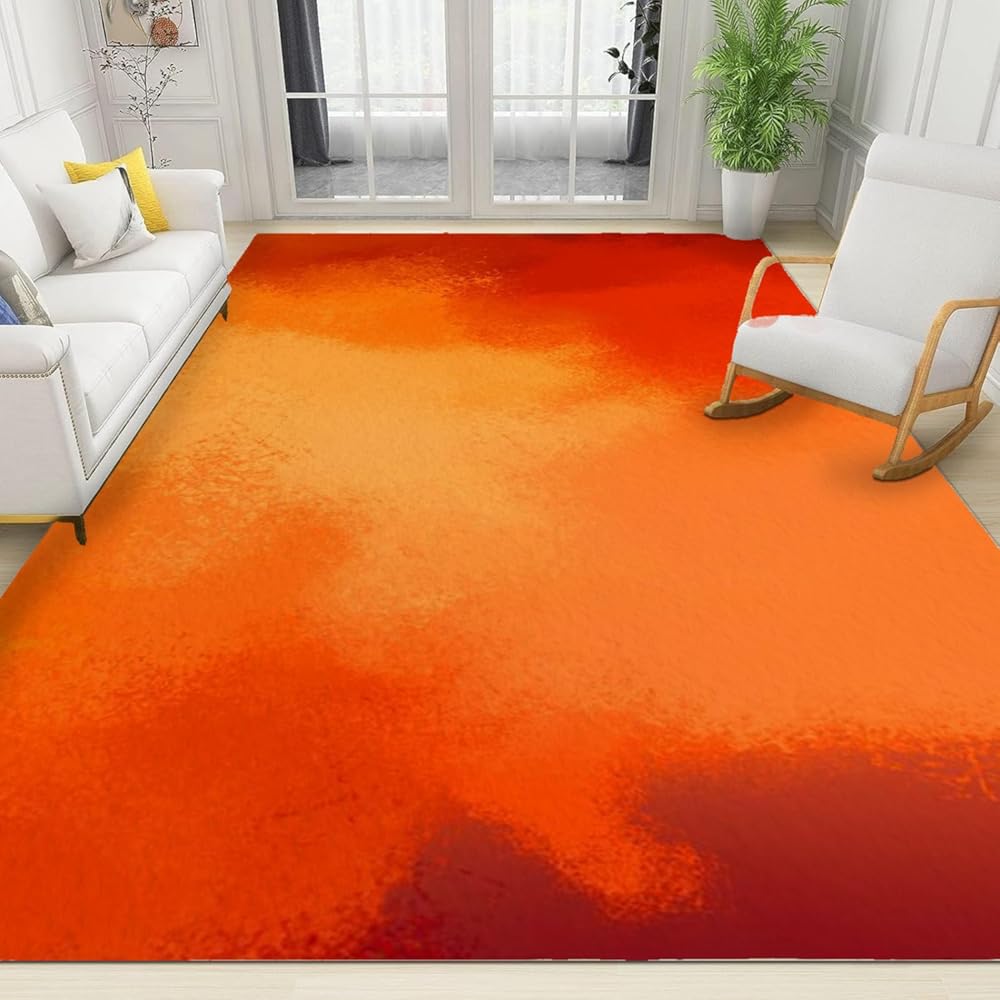 Vintage Abstract Burnt Orange Area Rug, 5x6ft 70S Funky Art Easy Care Non Slip Decorative Rugs, Durable Carpet for Indoor Bedroom Living Room Sofa Office Floor Rug