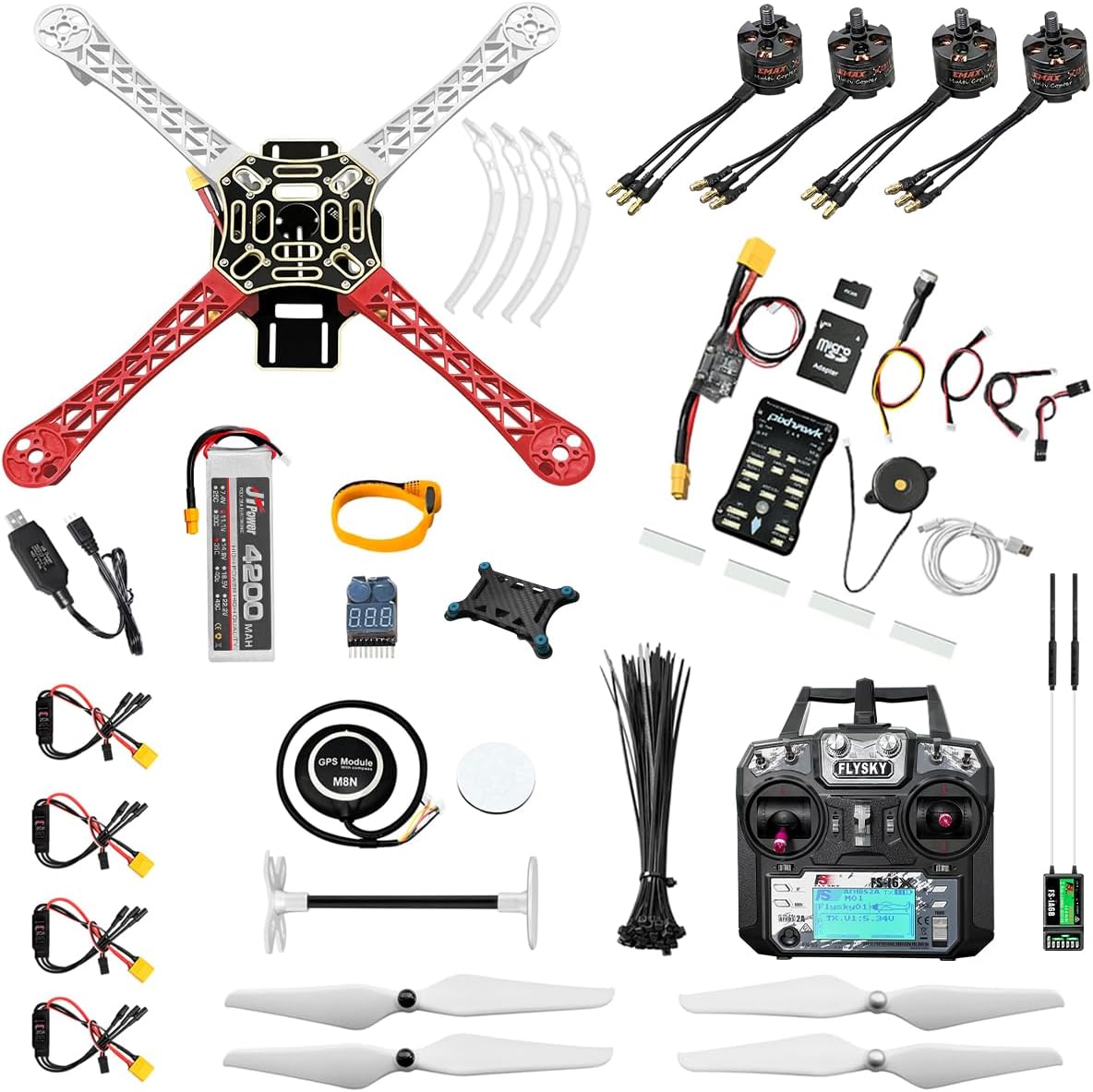 HAWK'S WORK F450 Drone Kit to build, DIY Quadcopter Set, Frame + Pixhawk + GPS + Power Module + ESC + Brushless Motor + Prop + Battery + RC Transmitter & Receiver + Accessory + Guild Book & Video (A)