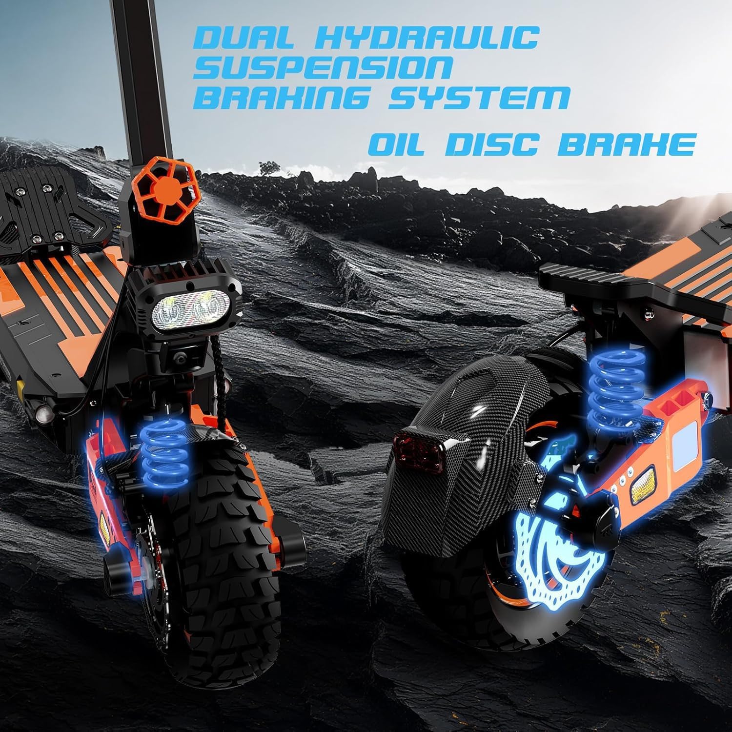 YING LU T2 Master 2400W Dual Drive Adult Commuter Scooter, 52V 20.8AH Power System, 35MPH & 40+ Mile Travel Capacity, Foldable Design with Hydraulic Suspension, All-Terrain Tires & Front Light