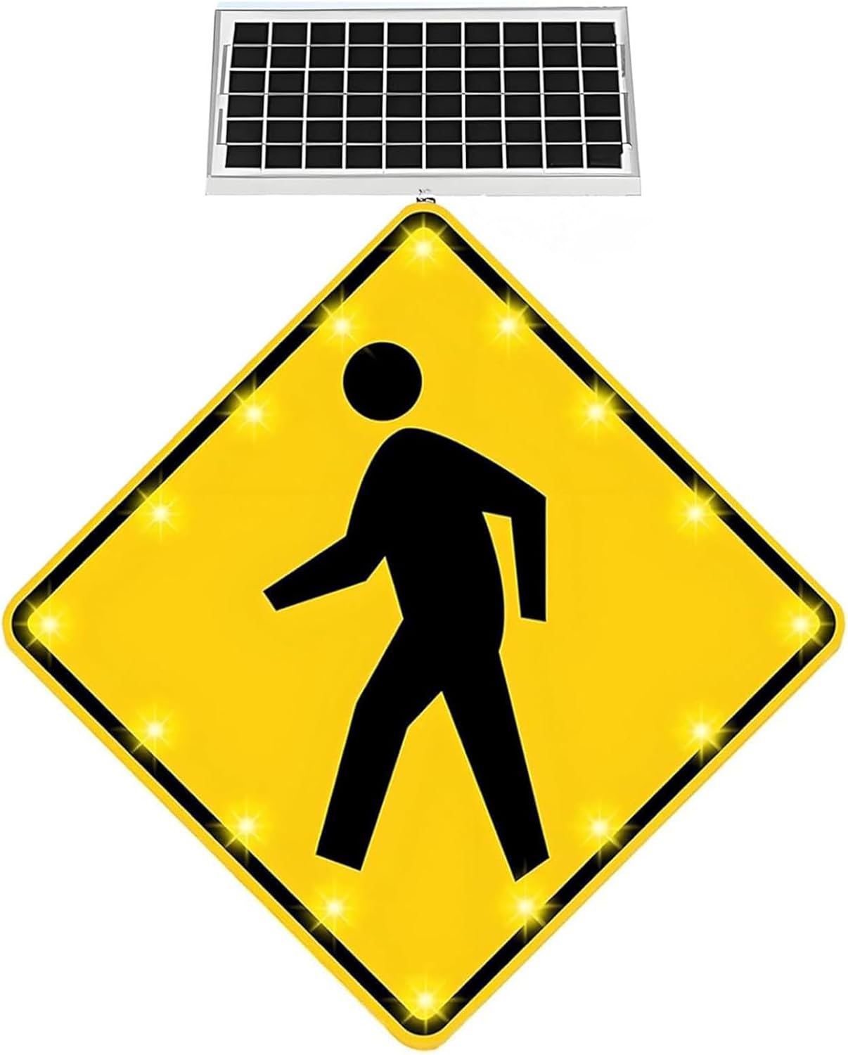Solar-Powered LED Pedestrian Crossing Sign - 24in Heavy-Duty Rust-Proof Metal with Reflective Film for Enhanced Street Traffic Safety & Visibility