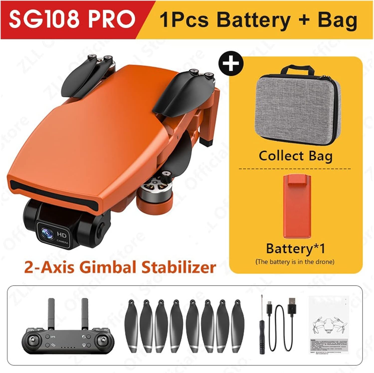 Foldable Drone Quadcopter Two- Gimbal Camera Drone GPS 5G WiFi 4K Mini Quadrocopter Professional Brushless Motor Dual Cam RC Drone (Color : Black 2B Bag Size : 1) (Pro O 1B Bag 1)