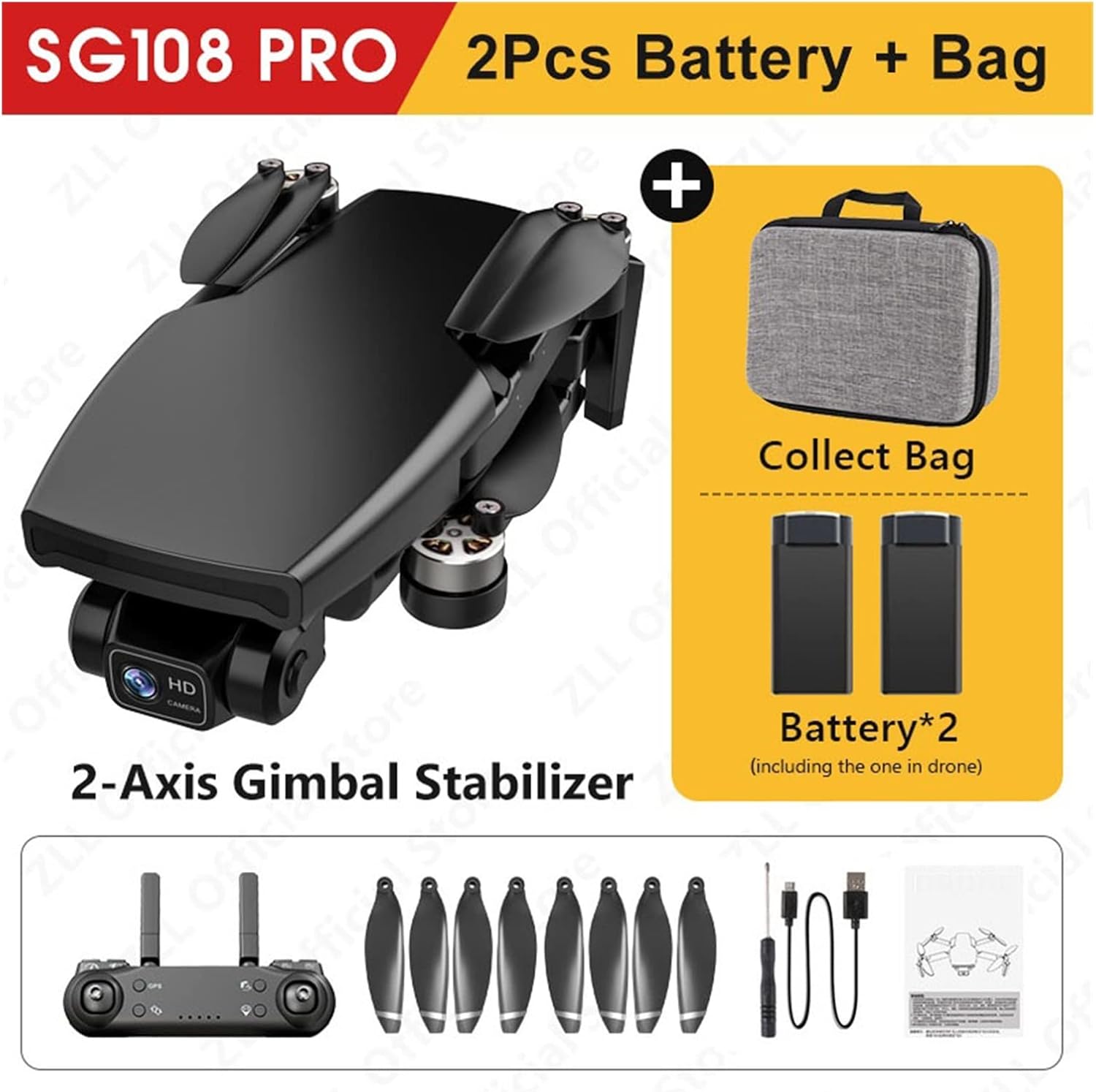 Foldable Drone Quadcopter Two- Gimbal Camera Drone GPS 5G WiFi 4K Mini Quadrocopter Professional Brushless Motor Dual Cam RC Drone (Color : Black 2B Bag Size : 1) (Pro Blac 2B Bag 1)