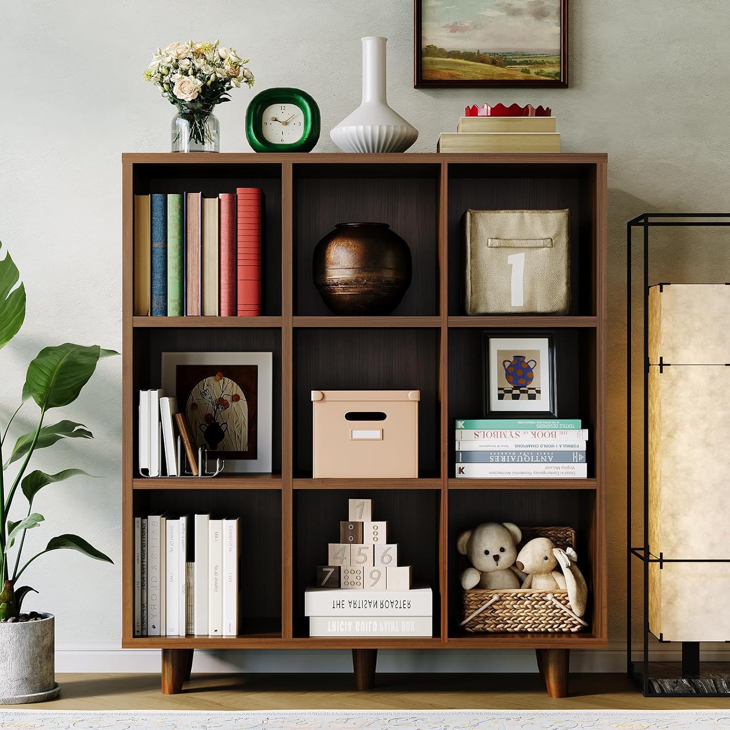 GAOMON Cube Bookshelf Organizer, Freestanding Open Bookcase with Leg Base, Modern Storage Shelf for Home Office Living Room Bedroom