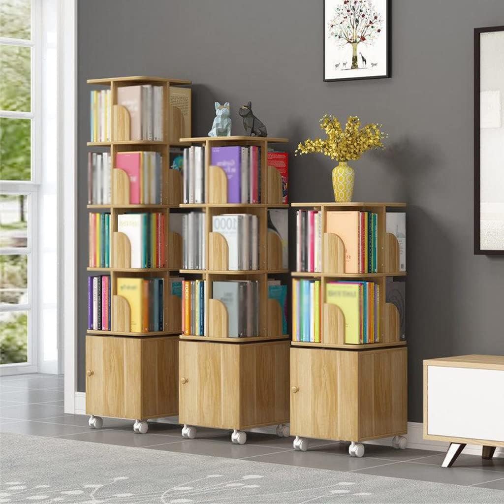 5 Tier Wooden Bookcase, Modern 360° Rotating Storage Display Rack, Multi-Functional Floor Standing Shelves, for Home Office Living Room Study (Color : Light Walnut, Size : 40 * 40 * 176.2cm)