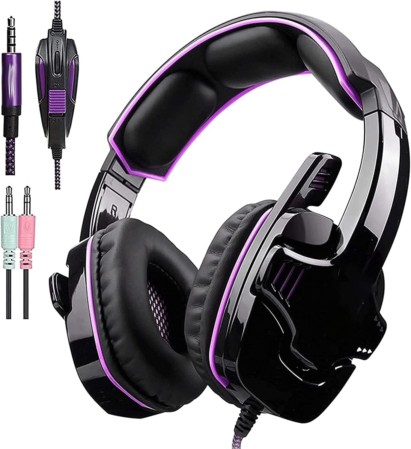 zhanghong Gaming Headset for PS4 with Mic,PC,Xbox One,Laptop,Surround Sound Over Ear Noise Cancelling Headphone Breathing Backlight Volume Control