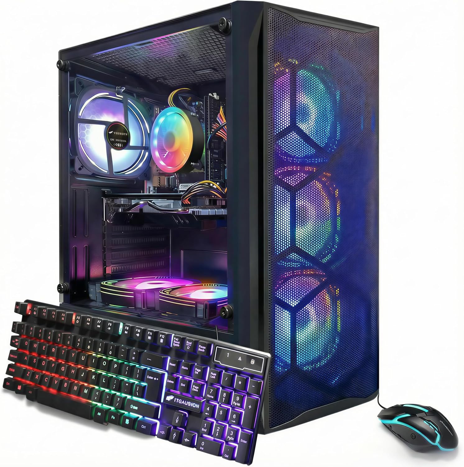 STGAubron Gaming Desktop PC, Radeon RX 580 8G GDDR5, Intel Core i7 up to 3.9G, 16G RAM, 1T SSD, 600M WiFi, BT 5.0, RGB Fan x6, Windows 11 Home
