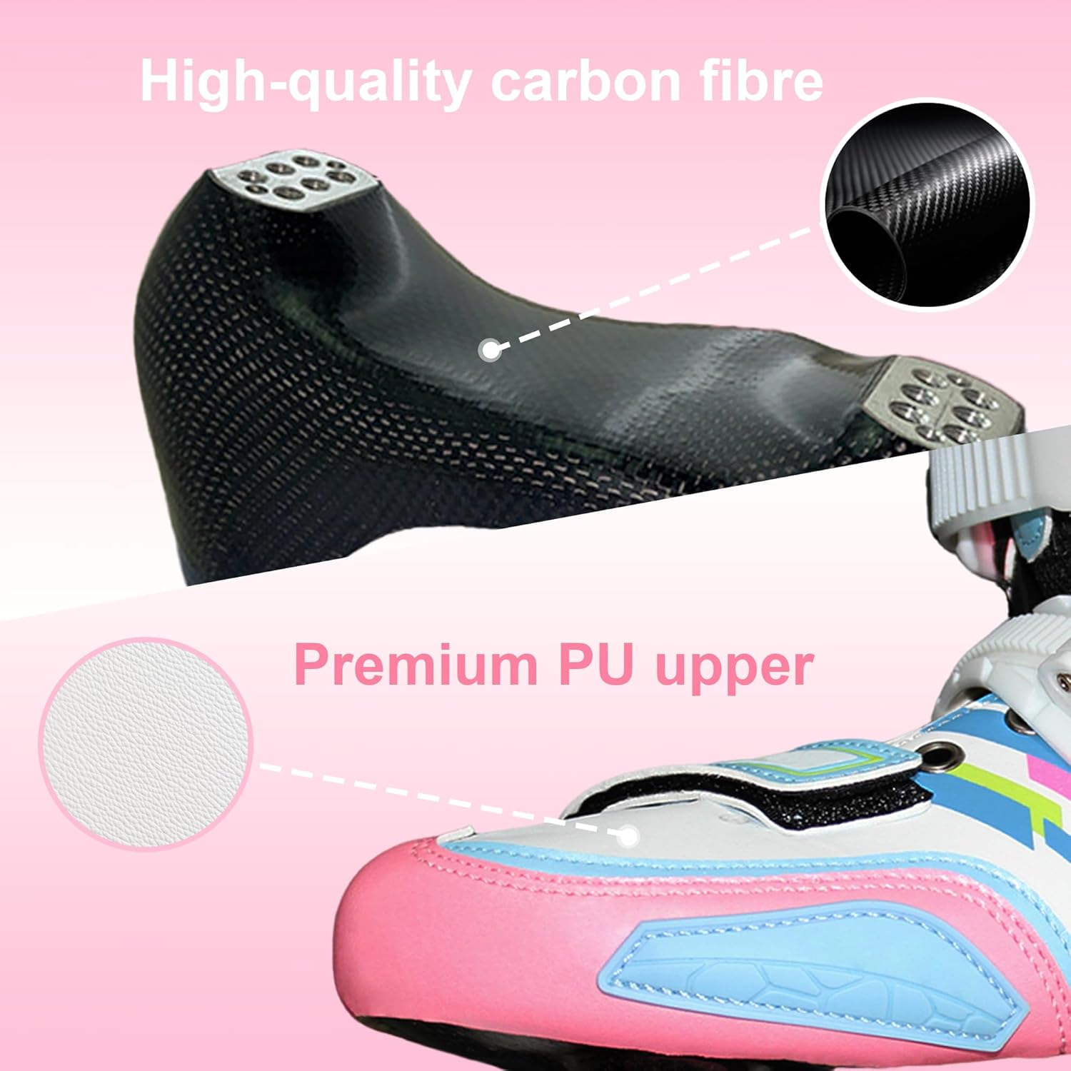 Inline Skates for Girls Boys, Performance Carbon Fibre Roller Skates Blades for Kids Ages 4-12 with PU Wheels, Fun Beginner Skates for Outdoor & Indoor