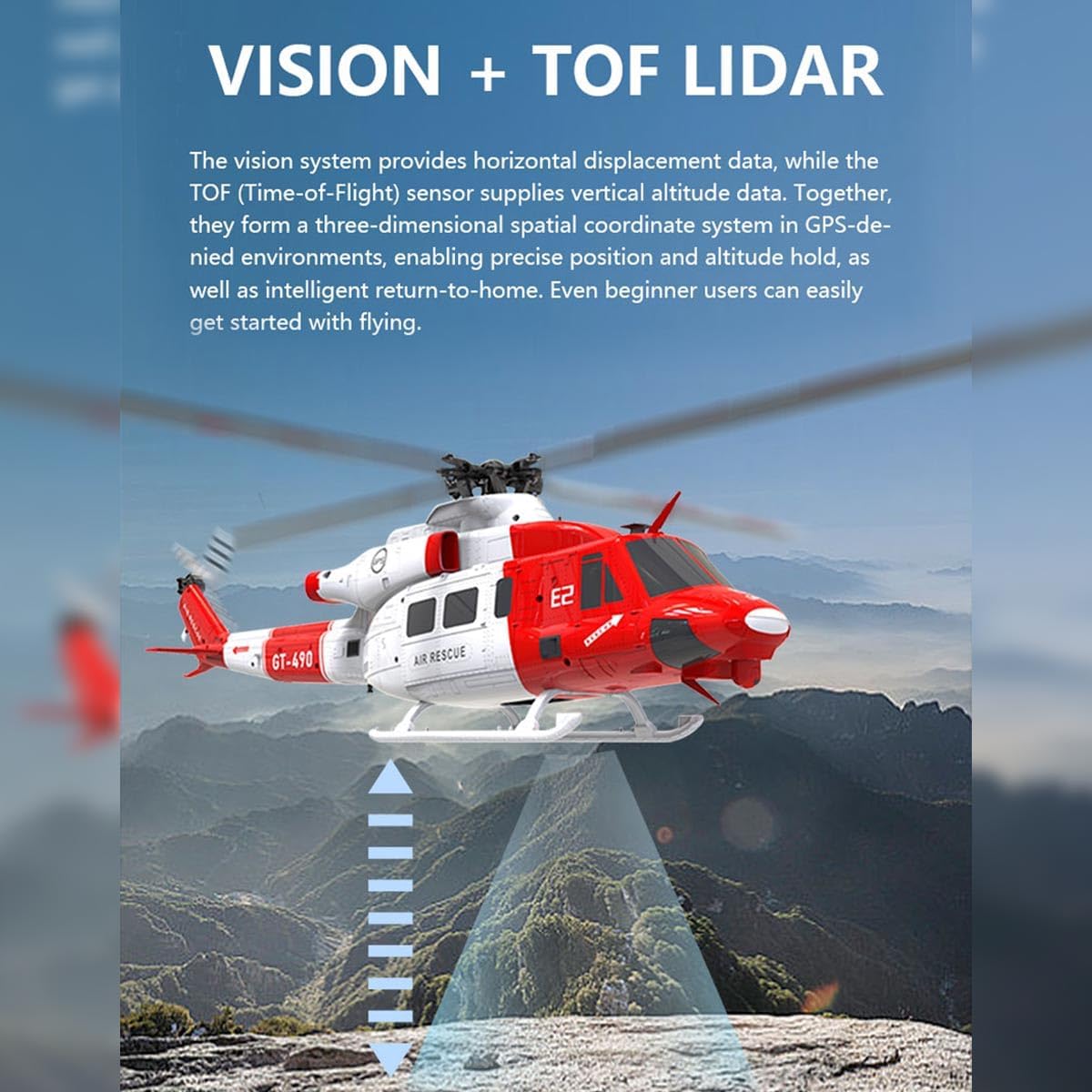 GOOSKY E2 UH-1Y RC Helicopter, 2.4G 6CH Dual Brushless Simulation Stunt Aircraft Model with GPS, Auto-Stabilization One-Key Return (RTF Version)