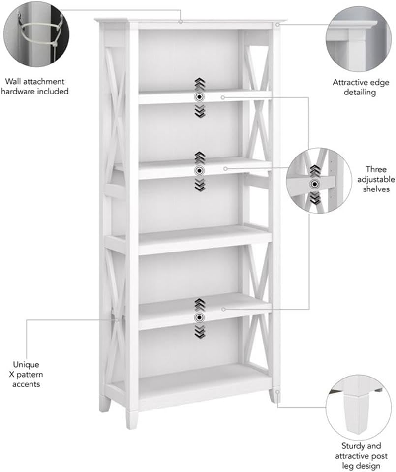 BOWERY HILL 5 Shelf Bookcase Set in Pure White Oak - Engineered Wood