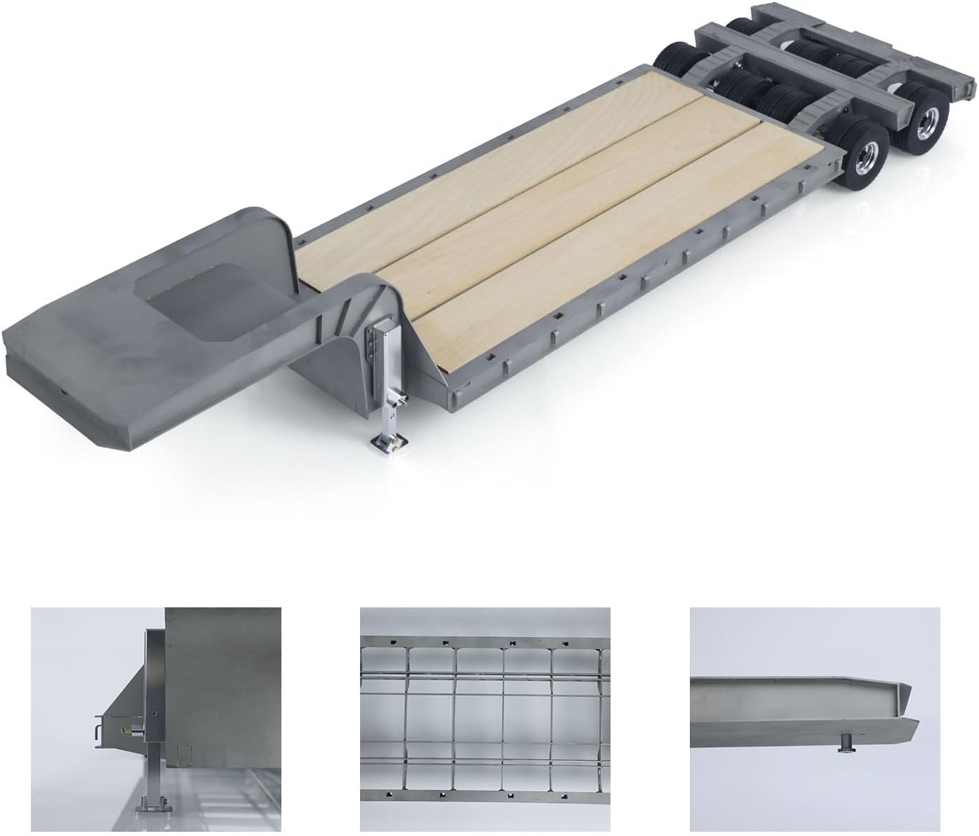 LESU 872Mm Metal Wood 4Axles Trailer Compatible with 1/14 Tamiya RC Tractor Truck DIY Model Construction Vehicle Hobby Grade Model