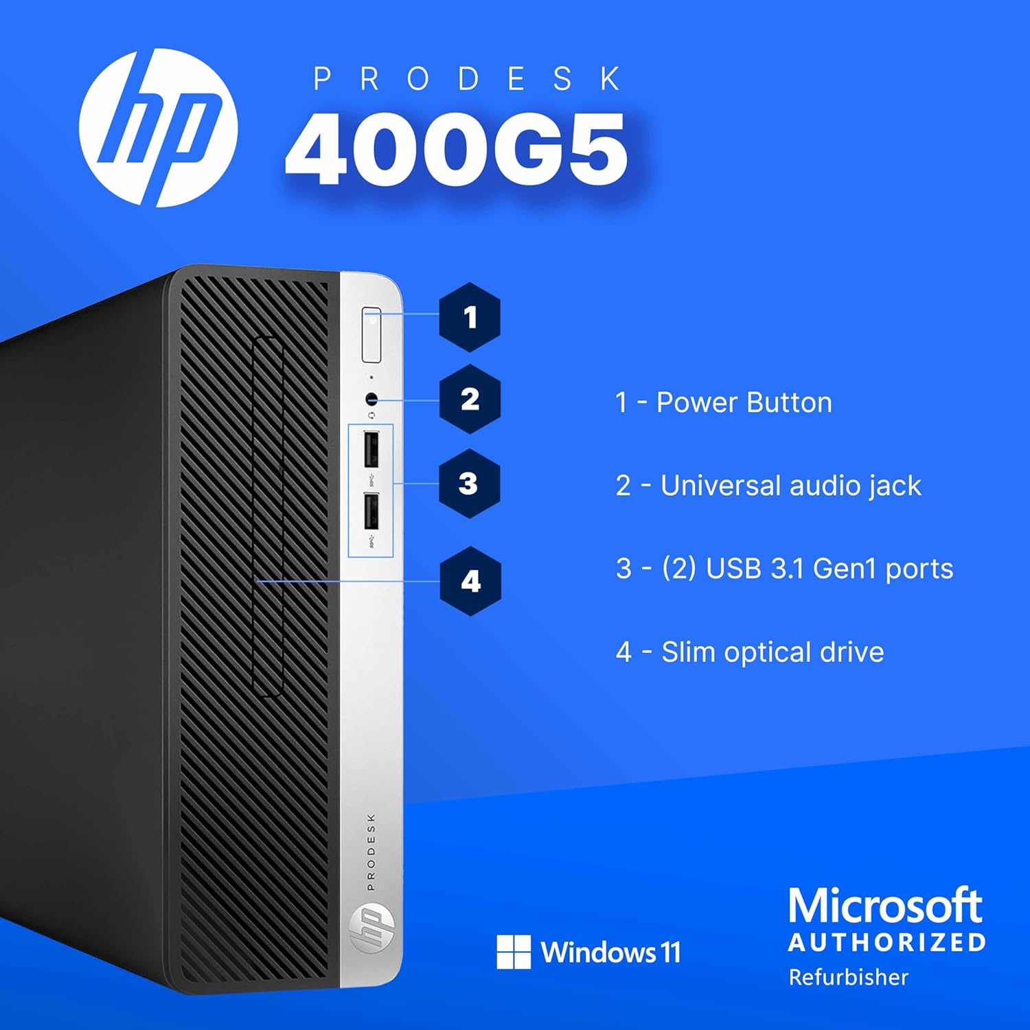 HP 400G5 ProDesk Desktop PC | Windows 11 Pro | Intel i5-8500 | 16GB RAM - 250GB NVME + 500GB SSD | 22