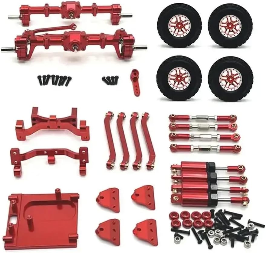1:12 Scale Front and Rear Axle Set Connecting Rod Upgrade Part Shock Mount Compatible with RC Car Models MN99S Model RC Models 1 12 Scale Models(Red)