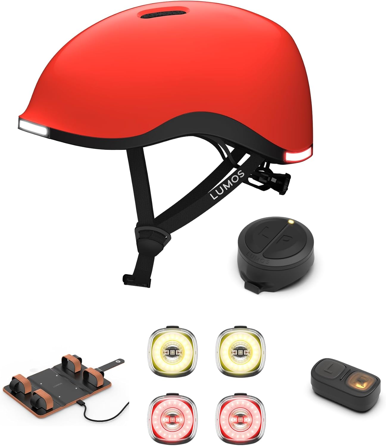 Lumos Nyxel Helmet(Nova,Non-MIPS,Size M) & Firefly Bike Light - 4 Pack & Quad Charging Mat & Remote