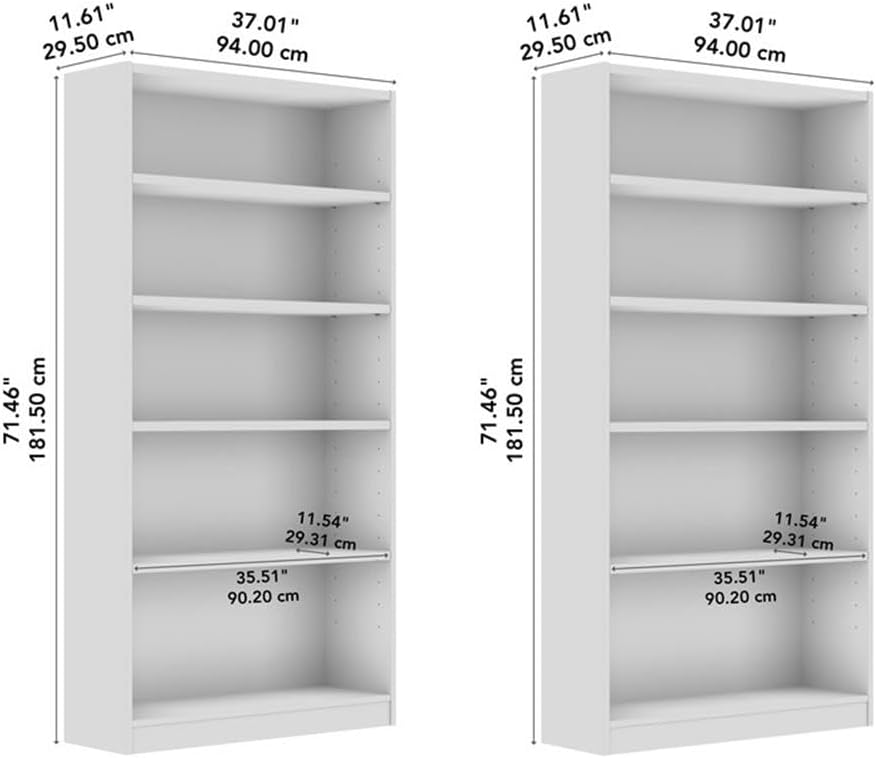 Pemberly Row Engineered Wood Universal Tall 5 Shelf Bookcase Set - Platinum Gray