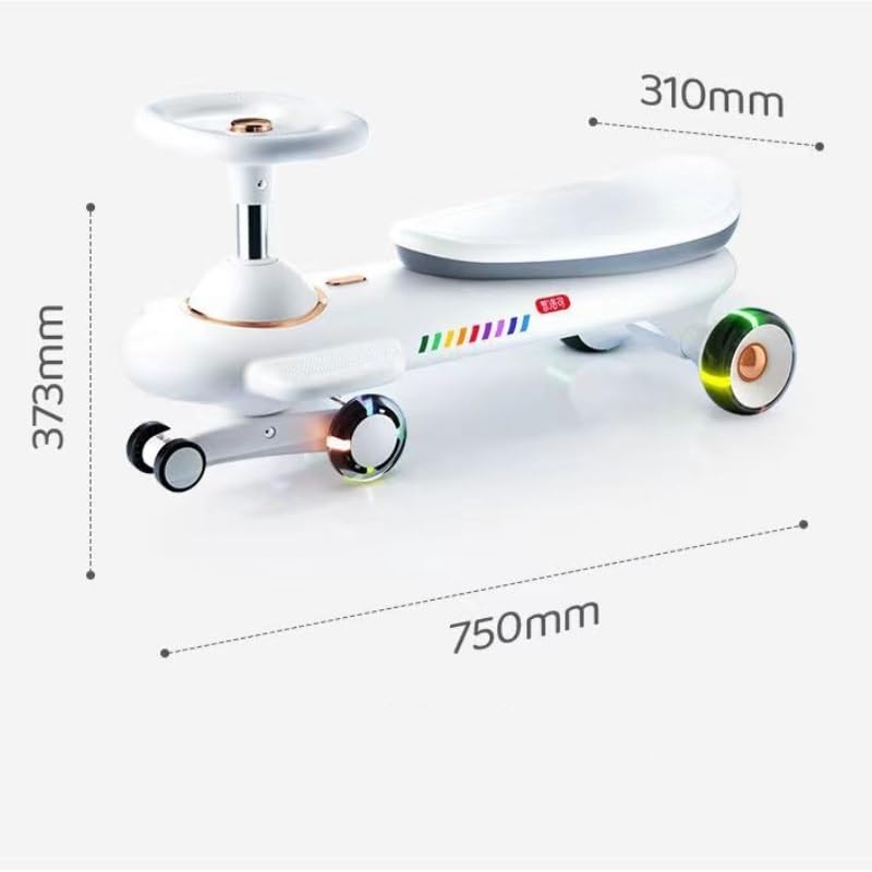 Wiggle Scooter Wiggle Car for Kids Swing Cars with LED Flashing Wheels Extended Seat Anti-Rollover for Ages 1 to 3 (Black White)(Black)