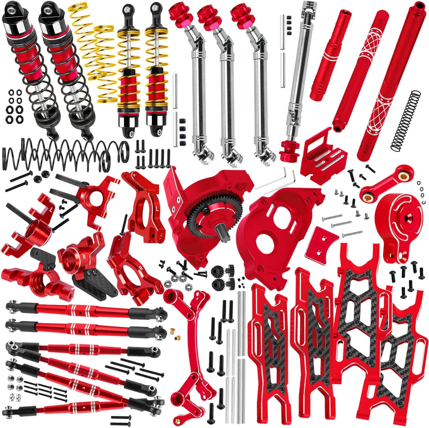 Upgrade Parts for 1/10 Kraton Outcast 4X4 4S V2 BLX,RC Shocks&Arms&Caster Blocks hubs&25T Servo Saver&Steering Bellcranks&CVD&57T Spur Gear &Gearbox&Center Driveshafts&Links,Red