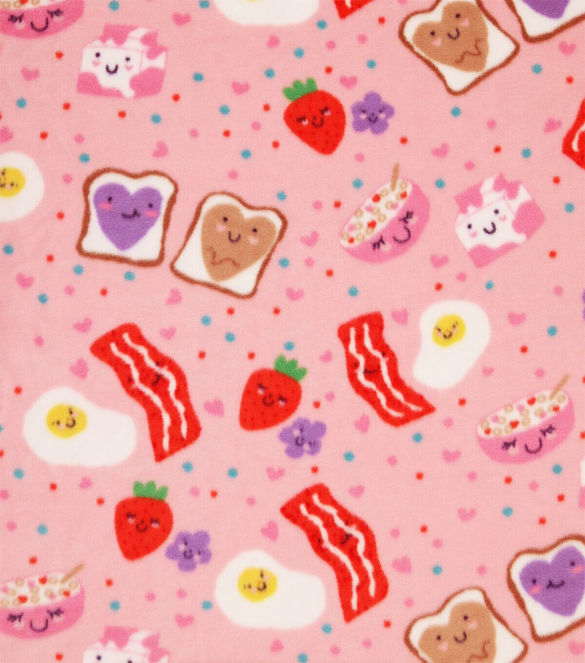 Breakfast Foods on Pink Anti Pill Plush Fleece Fabric by POP!