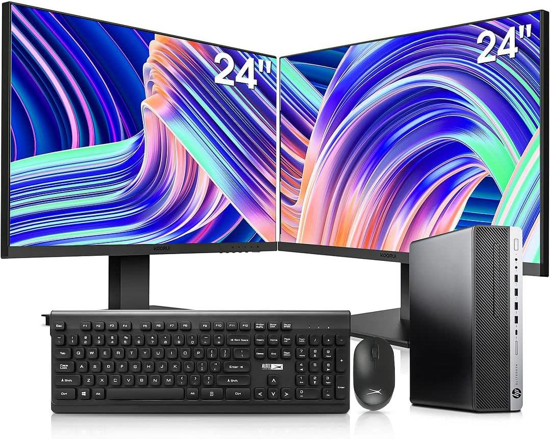 HP Elitedesk 800 G3 SFF Desktop PC - Intel i7-6700,32GB RAM,512GB NVMe SSD + 2TB HDD, Wi-Fi 6 AX200,24-Inch 2 Monitors, Wireless Keyboard & Mouse,Windows 10 Pro (Renewed), Black/Silver