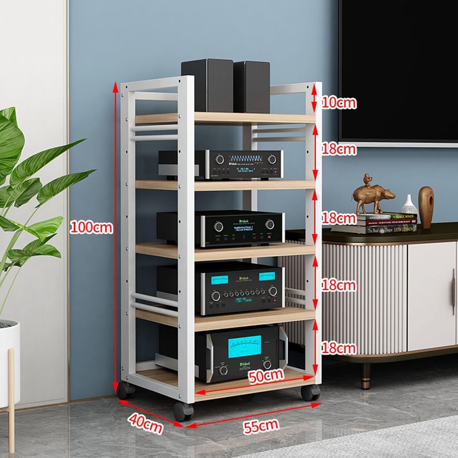 YLQFGUVWK 5 Tiers Removable Audio Stand AV Media Cabinet