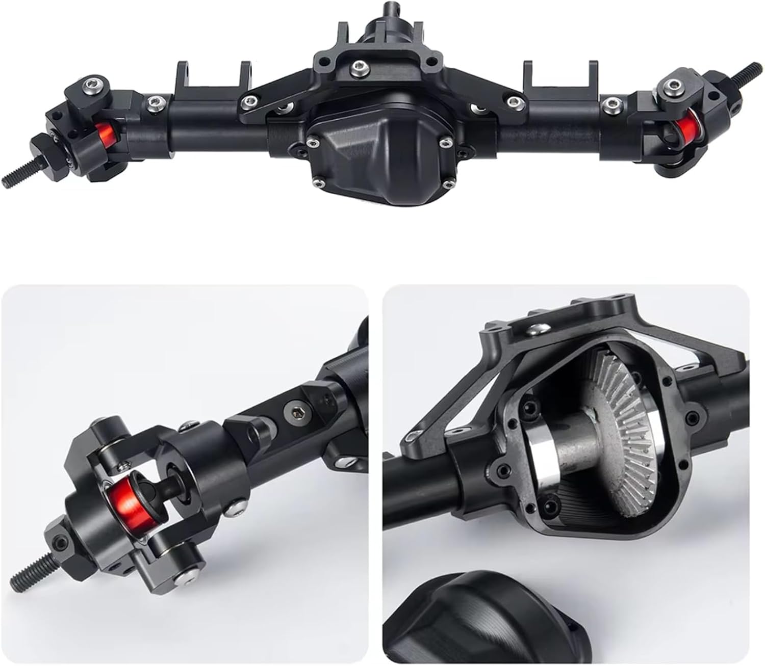 Rc Front Rear Axle for Axial for SCX10 1/10 RC Crawler Car Truck Upgrade Parts Metal Alloy Front Middle Rear Axle with Servo Mount(1Set)