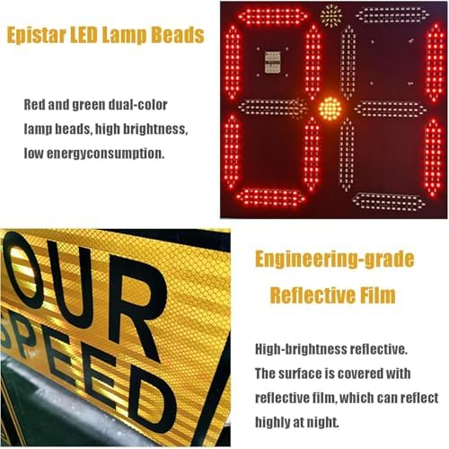 Solar-Powered LED Speed Limit Sign - Bright Traffic Warning with Vehicle Feedback for Roads, Highways, Parking Lots - Yellow Safety Sign (23.6x35.4in)
