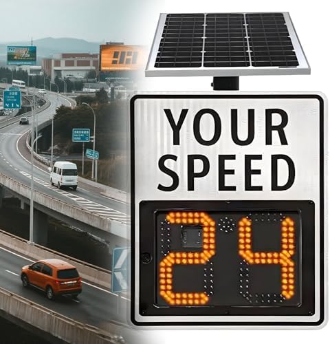 Upgraded Solar LED Radar Speed Sign - Flashing Speed Limit Indicator with High Brightness 3-Digit Display for Enhanced Road Safety - Solar Powered Traffic Sign A-20 x 27