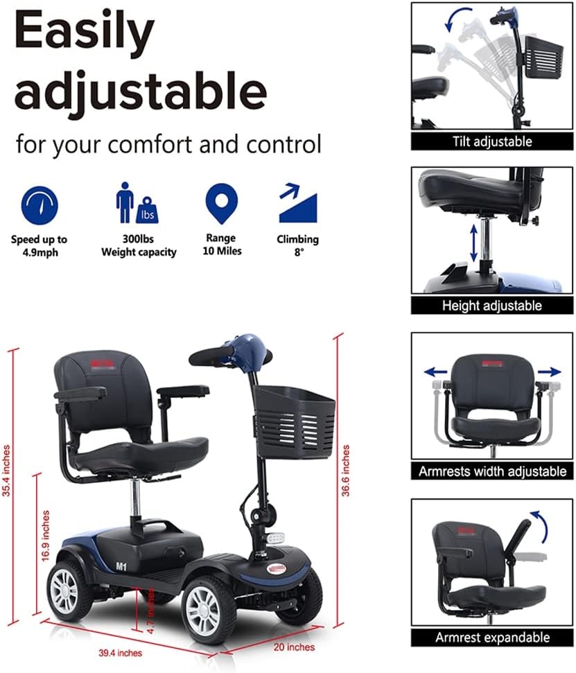 Mobility Scooters Seniors Outdoor Power Scooter Handicap Electric Scooters with 4 Wheel Lightweight Compact Motorized Scooter,Silver