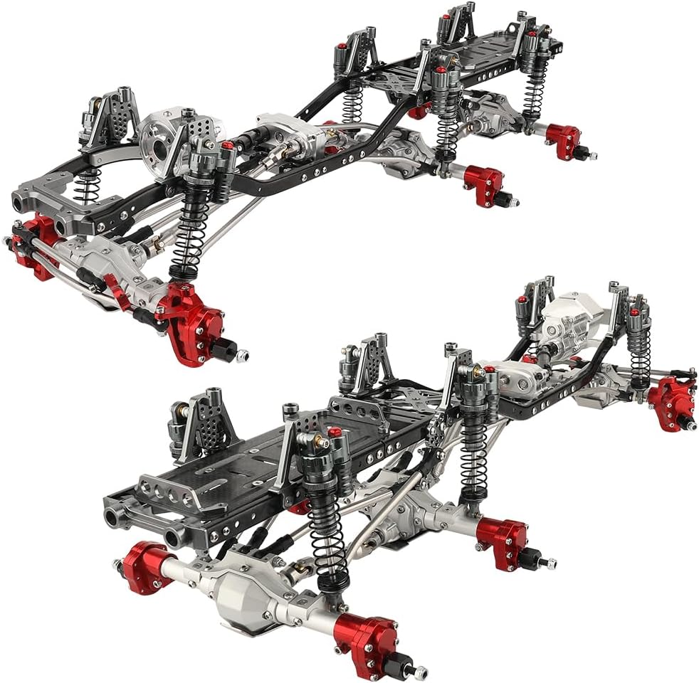 Metal 6x6 RC Car Chassis Frame with Front Middle Rear Axles Prefixal Gearbox for Axial SCX10 II 90046 90047 1/10 RC Crawler Car Parts,Thickened Battery Tray (Silver-Gray)